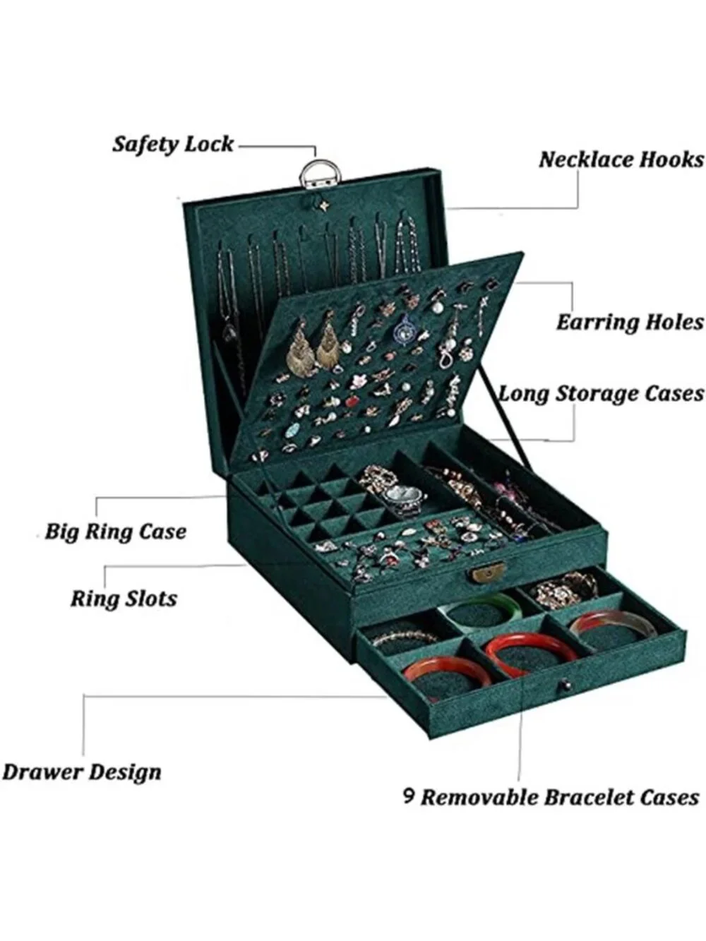 Travel Jewelry Box Organizer Lockable Jewelry Case Ring Necklace Storage